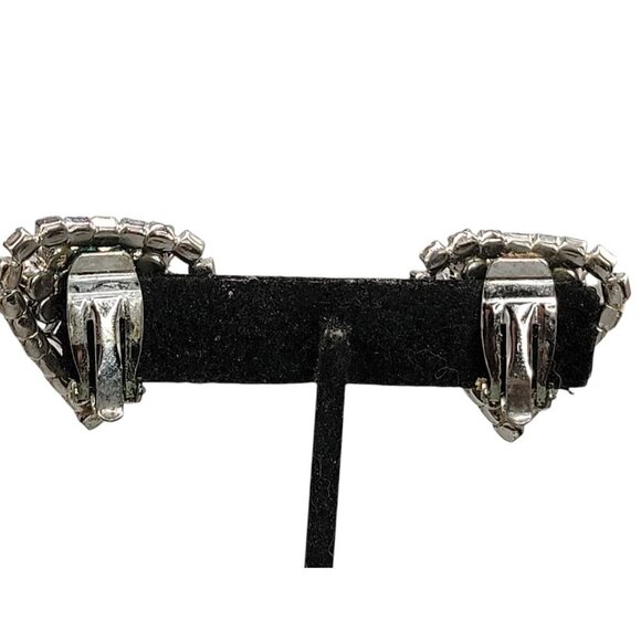 Aurora Borealis Clover Leaf Clip On Earrings Pat Pending Vintage Pave Rhinestone - Picture 8 of 11